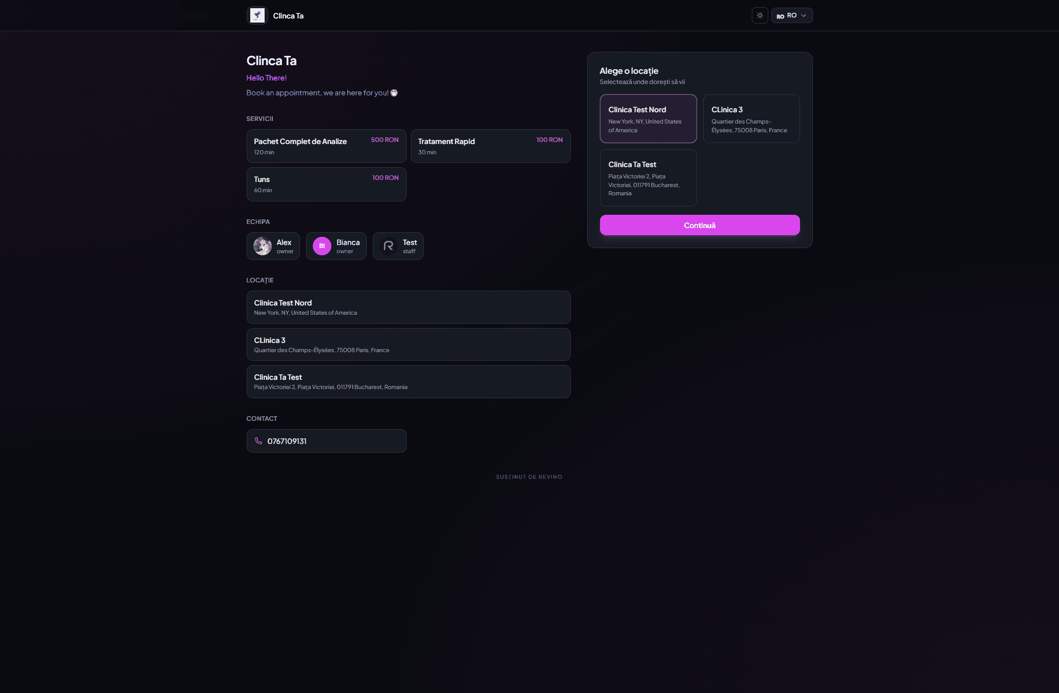 Pagina de programare Revino